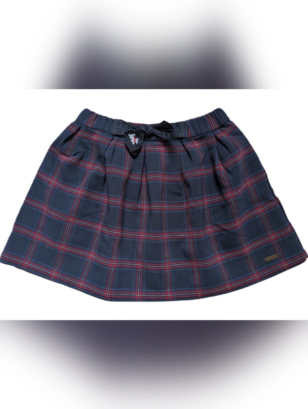 Chipie Girls Blue Red Tartan Plaid Skirt, Embroidered Bow, Size 12 Years, Euc